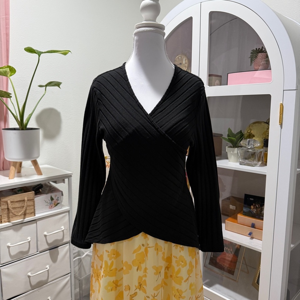 SHEIN Black Ribbed Wrap Blouse